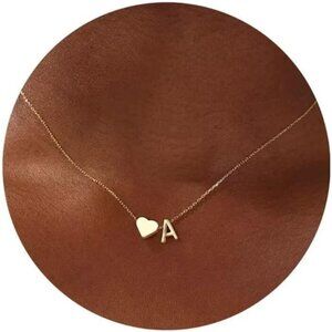 18K Gold Plated Heart Initial Necklace Dainty Letter Pendant Tiny Name Jewelry G